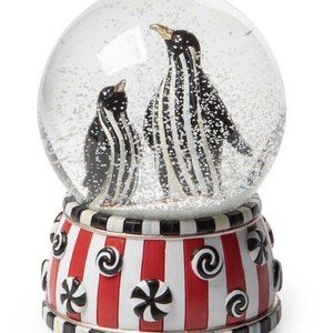 Brand New Mackenzie Childs Checkmate Penguin Snow Globe/Music Box 4.25" wide, 6.